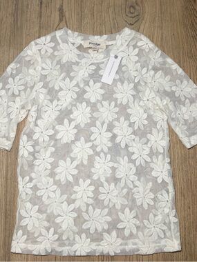 Anthropologie White Floral Lace Short-Sleeve Tee